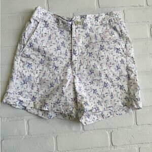 JACHS Girlfriend White Purple Floral Cotton Spandex Shorts Pockets sz Small